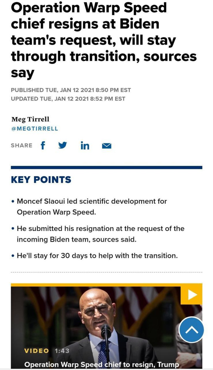 Mouncef Slaoui démissionne ou démissionné par le nouveau président US