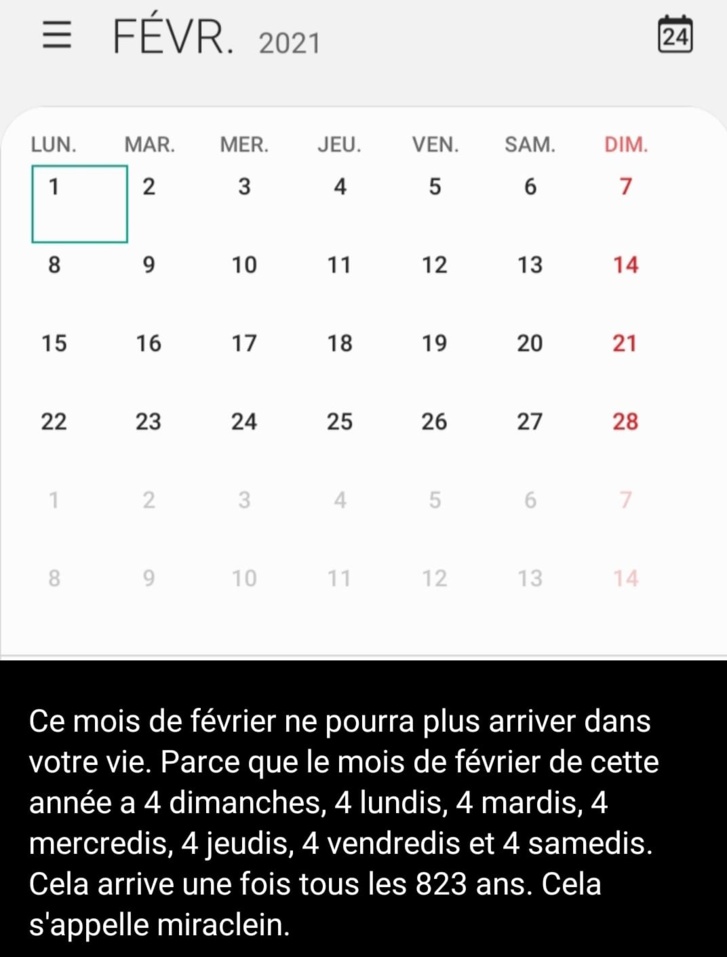 Un unique Février 2021 tout les 823 ans Un unique Février 2021 tout les 823 ans