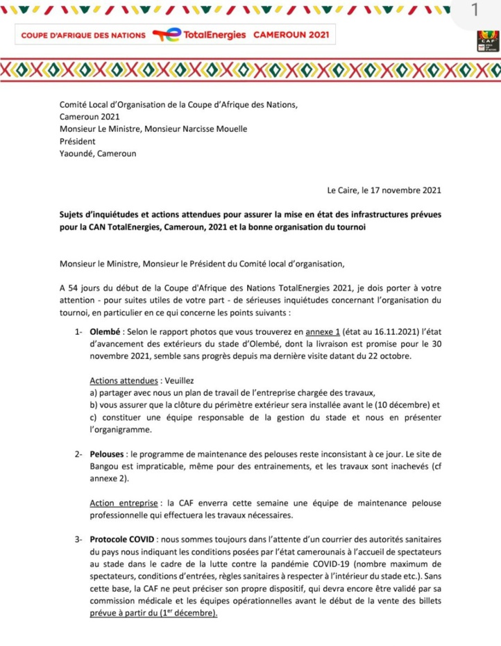 La CAF s'inquiète de la capacité du Cameroun d'organiser la CAN