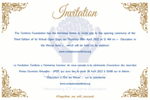 Les Journées Portes Ouvertes Virtuelles de la Fondation Tamkine : 3ème édition Les Journées Portes Ouvertes Virtuelles de la Fondation Tamkine : 3ème édition