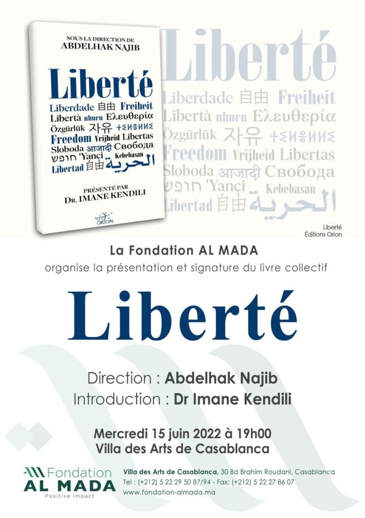 La fondation AL MADA organise la présentation  et la signature du livre collectif Liberté 