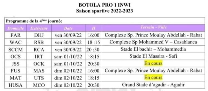 Botola : Voici le programme complet de la 4e journée Botola : Voici le programme complet de la 4e journée