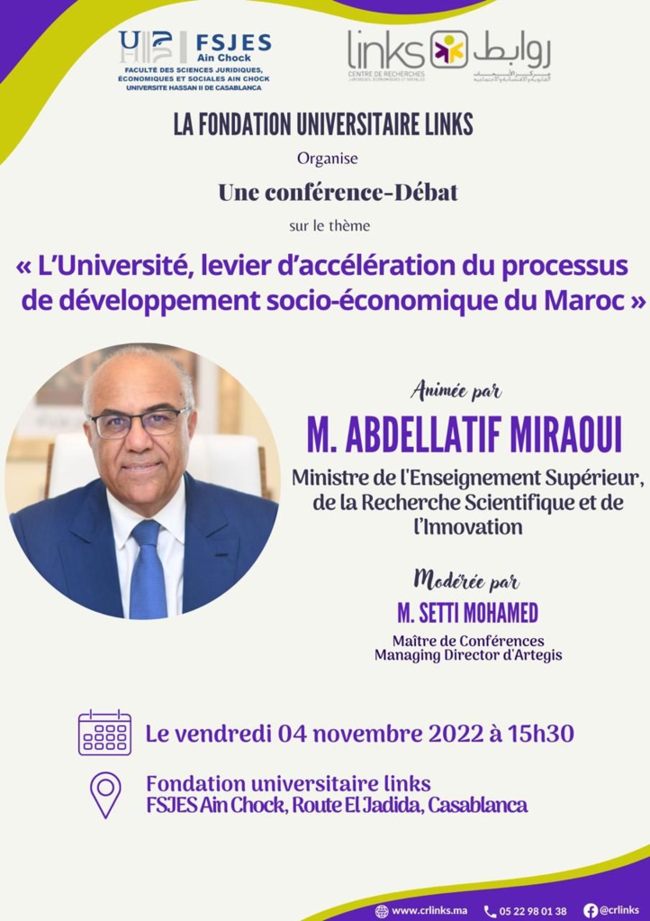 Conférence : "L'université, levier d'accélération du processus de développement socio-économique du Maroc " Conférence : "L'université, levier d'accélération du processus de développement socio-économique du Maroc "