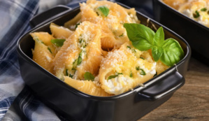 Gratin de conchiglioni farcis à la ricotta et aux petits pois Gratin de conchiglioni farcis à la ricotta et aux petits pois