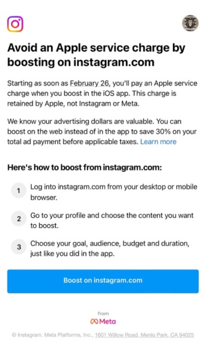 ​Apple étend sa commission de 30 % aux publicités Instagram et Facebook