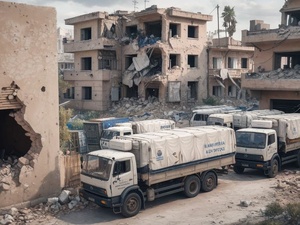 Les premiers camions d’aide humanitaire entrent à Gaza après un cessez-le-feu Les premiers camions d’aide humanitaire entrent à Gaza après un cessez-le-feu