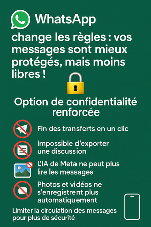 WhatsApp change les règles : vos messages sont mieux protégés, mais moins libres ! WhatsApp change les règles : vos messages sont mieux protégés, mais moins libres !