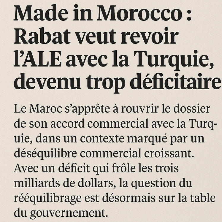 Rabat veut revoir l’ALE avec la Turique, devenu trop déficitaire Rabat veut revoir l’ALE avec la Turique, devenu trop déficitaire