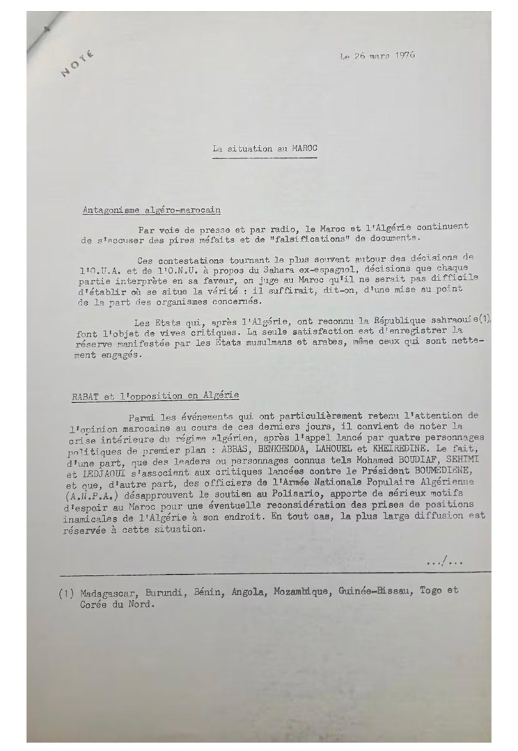 Archives françaises : quand Boumediene demandait un médiateur français pour régler le problème du Sahara Archives françaises : quand Boumediene demandait un médiateur français pour régler le problème du Sahara
