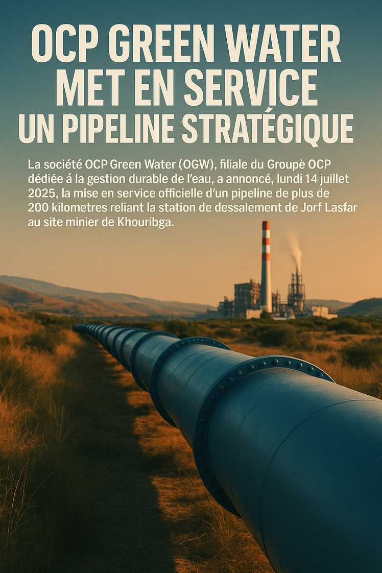 OCP Green Water met en service un pipeline stratégique de plus de 200 kilomètres entre Jorf Lasfar et Khouribga OCP Green Water met en service un pipeline stratégique de plus de 200 kilomètres entre Jorf Lasfar et Khouribga