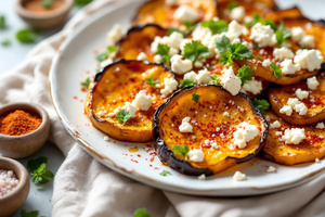 La douceur d’été : aubergine rôtie et son nuage de feta La douceur d’été : aubergine rôtie et son nuage de feta