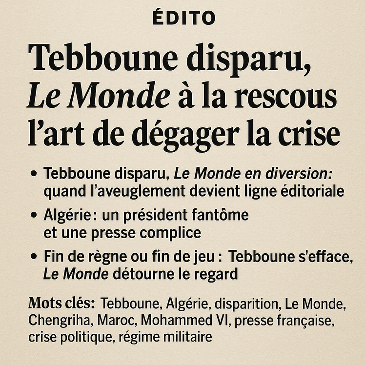Tebboune disparu, Le Monde à la rescousse : l’art de dégager la crise Tebboune disparu, Le Monde à la rescousse : l’art de dégager la crise