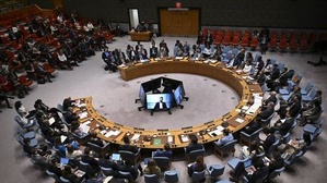 Le Conseil de sécurité de l'ONU réuni au siège des Nations unies, à New York, le 5 août 2025. (ANGELA WEISS / AFP)