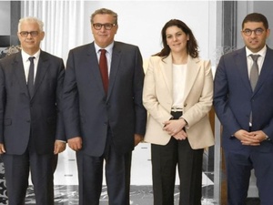 De G à D : Nizar Baraka (Istiqlal), Aziz Akhannouch (RNI), Ftima Zahra Mansouri et Mehdi Bensaid (PAM)- plus l'on se rapproche des élections de 2026 et plus sera nourrie une logique de compétition entre ces trois partis.