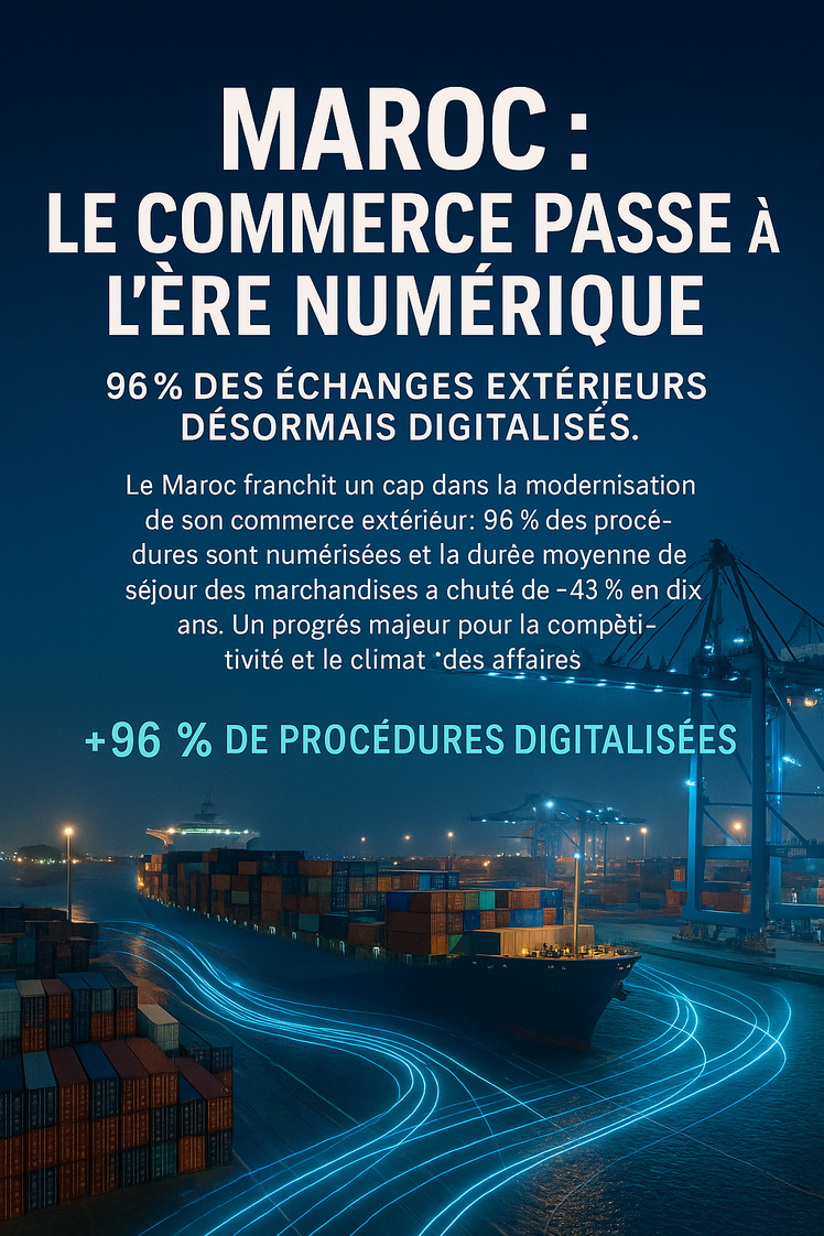 Maroc : 96 % des échanges extérieurs désormais digitalisés. Maroc : 96 % des échanges extérieurs désormais digitalisés.