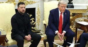 Donald Trump reçoit le président ukrainien Volodymyr Zelensky à la Maison-Blanche le 17 octobre 2025, à Washington (États-Unis). WIN MCNAMEE / Getty Images via AFP