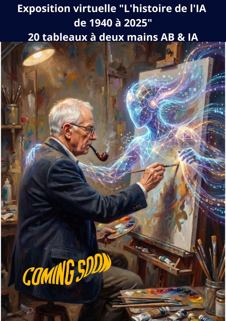 Exposition virtuelle "L'histoire de l'IA de 1940 à 2025" en 20 tableaux à deux mains AB & IA