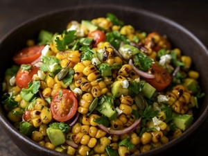La salade de maïs grillé au feu de bois