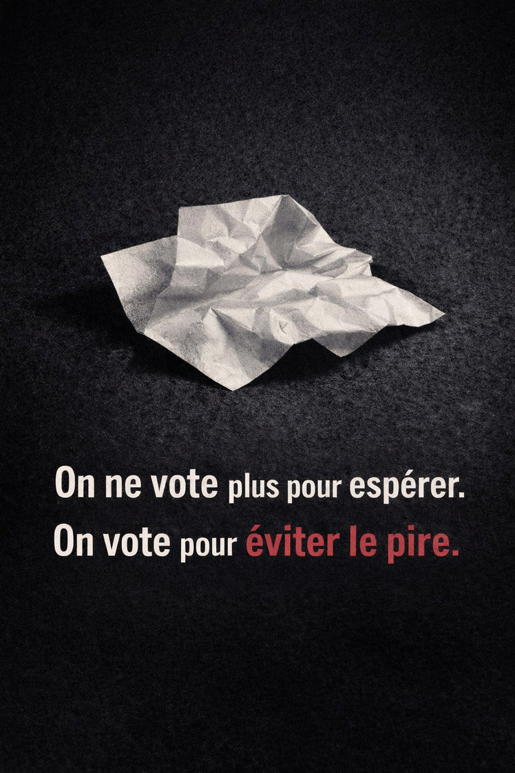 ON NE VOTE PLUS POUR ESPÉRER. ON VOTE POUR ÉVITER LE PIRE ON NE VOTE PLUS POUR ESPÉRER. ON VOTE POUR ÉVITER LE PIRE