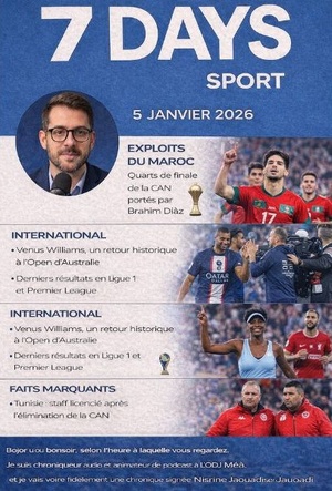 Podcast : l'essentiel de l'actualité Sport de la semaine du 05-01-2026" Podcast : l'essentiel de l'actualité Sport de la semaine du 05-01-2026"