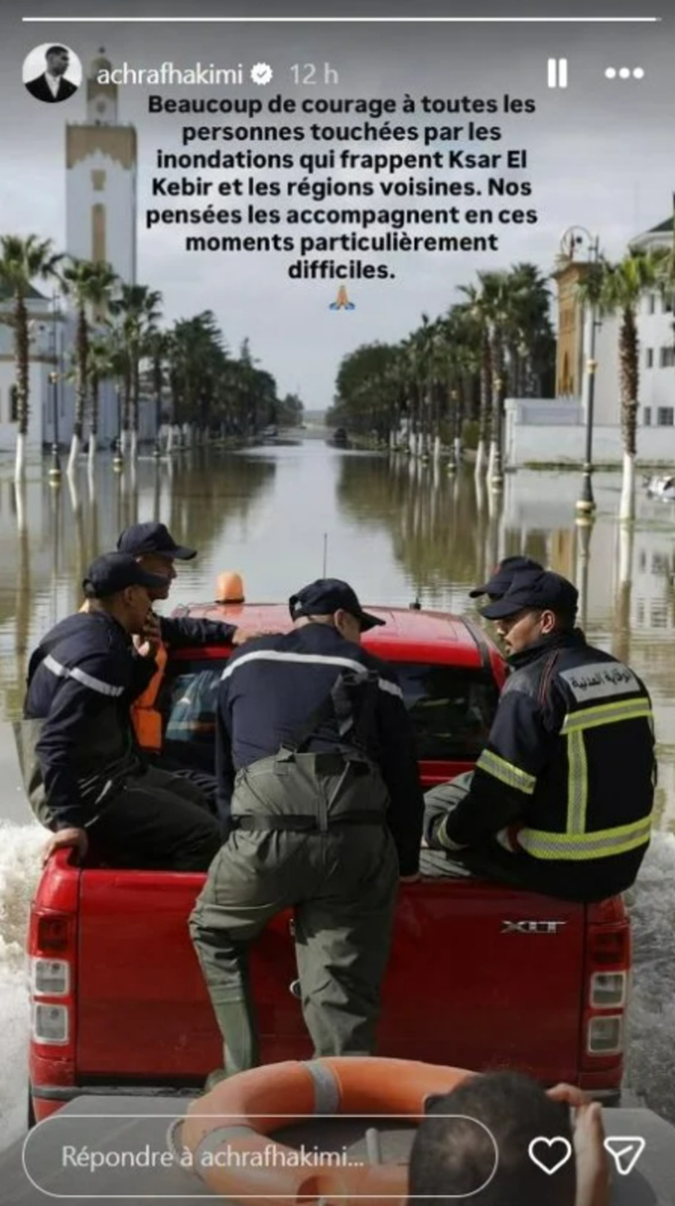 Intempéries dans le nord : Achraf Hakimi exprime sa solidarité avec Ksar El Kébir
