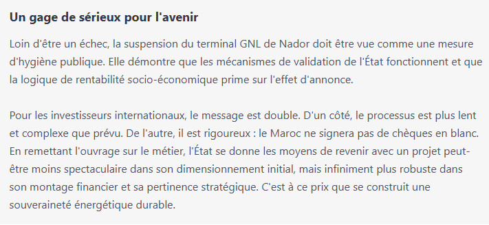 Terminal GNL de Nador : Au-delà de la suspension, l’épreuve de vérité du modèle énergétique marocain