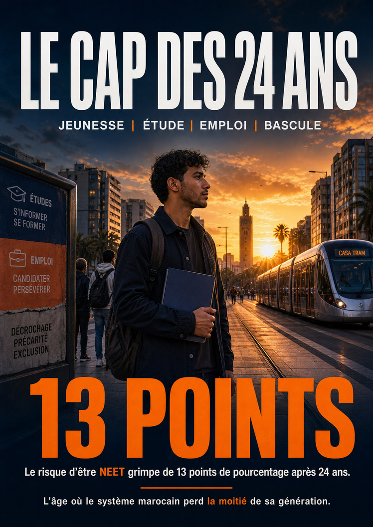 Le risque d'être NEET grimpe de 13 points de pourcentage après 24 ans. Le risque d'être NEET grimpe de 13 points de pourcentage après 24 ans.