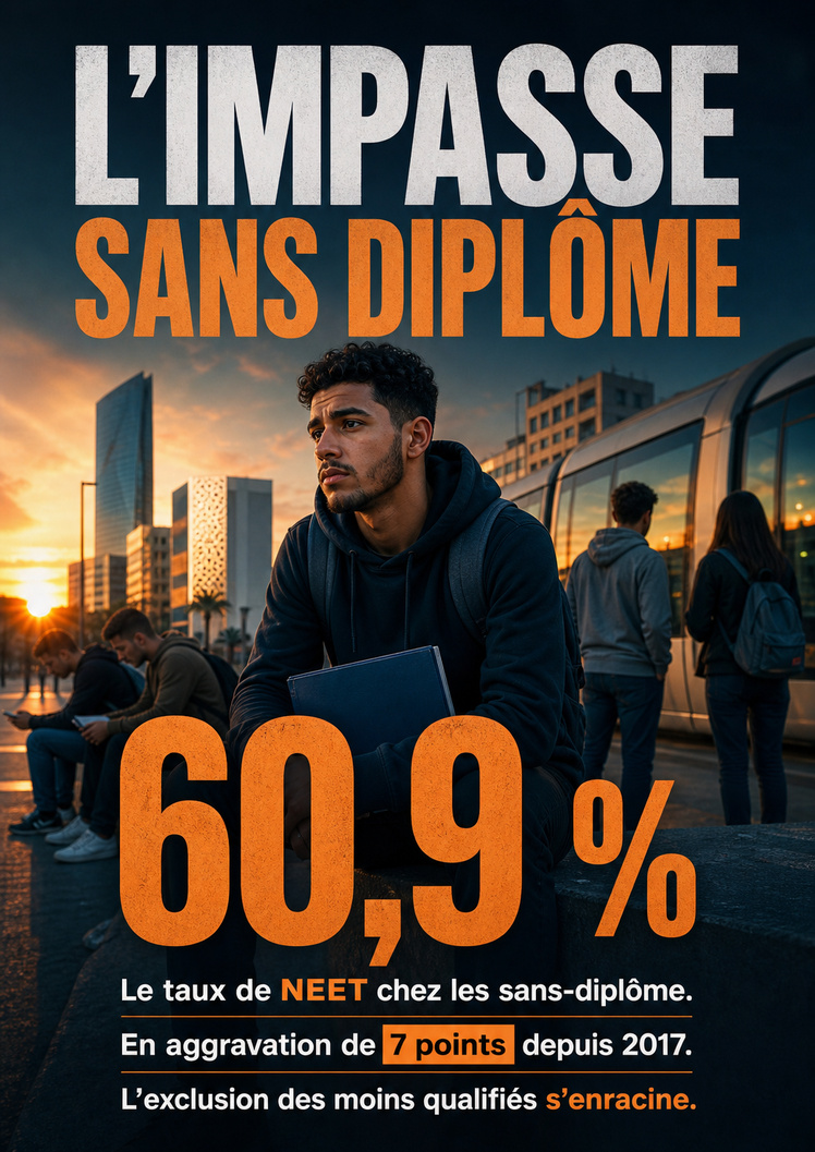 Le taux de NEET chez les sans-diplôme est de 60,9 % Le taux de NEET chez les sans-diplôme est de 60,9 %