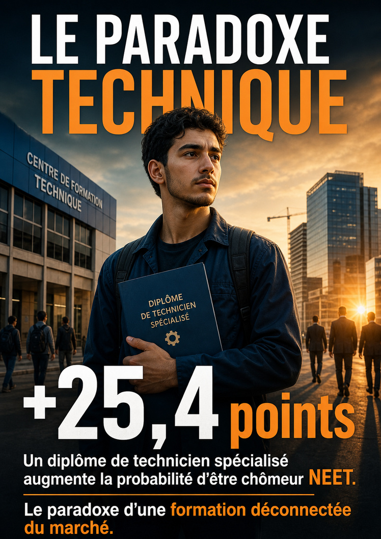 Un diplôme de technicien spécialisé augmente la probabilité d'être chômeur NEET.