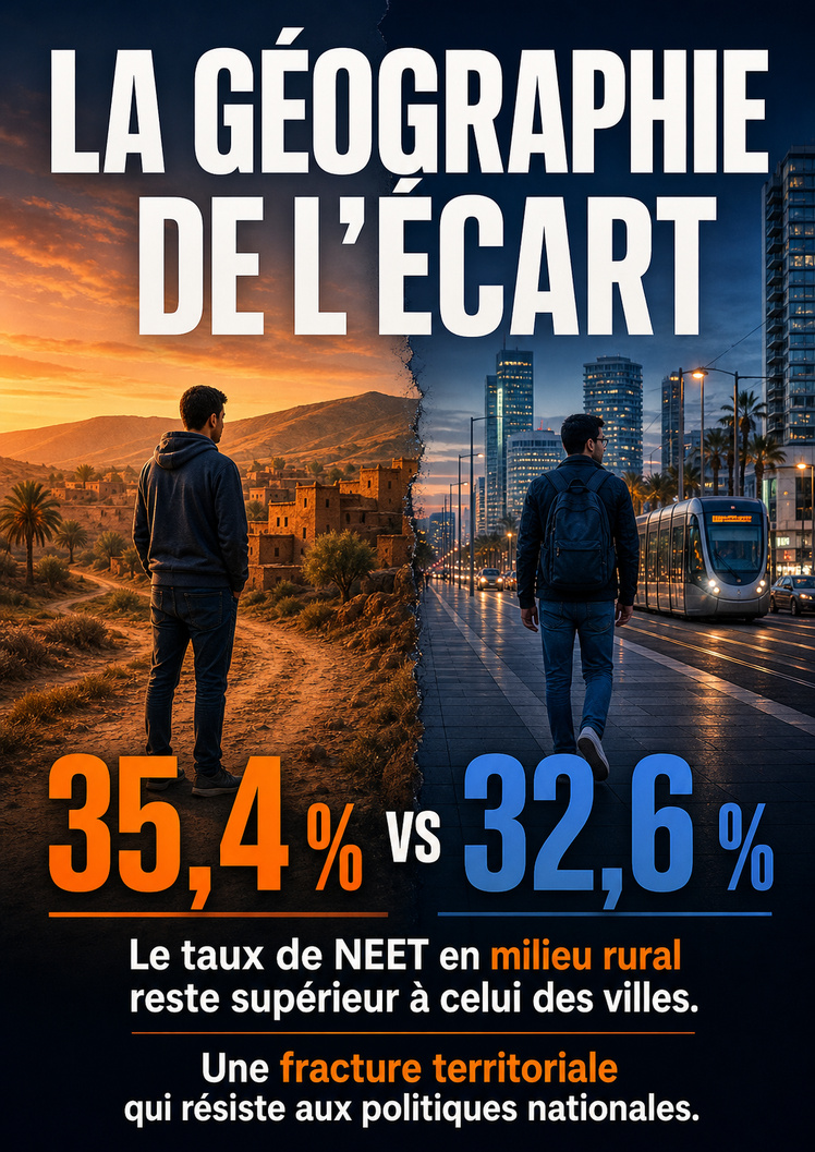 Le taux de NEET en milieu rural 35,4 % reste supérieur à celui des villes 32,6 % Le taux de NEET en milieu rural 35,4 % reste supérieur à celui des villes 32,6 %