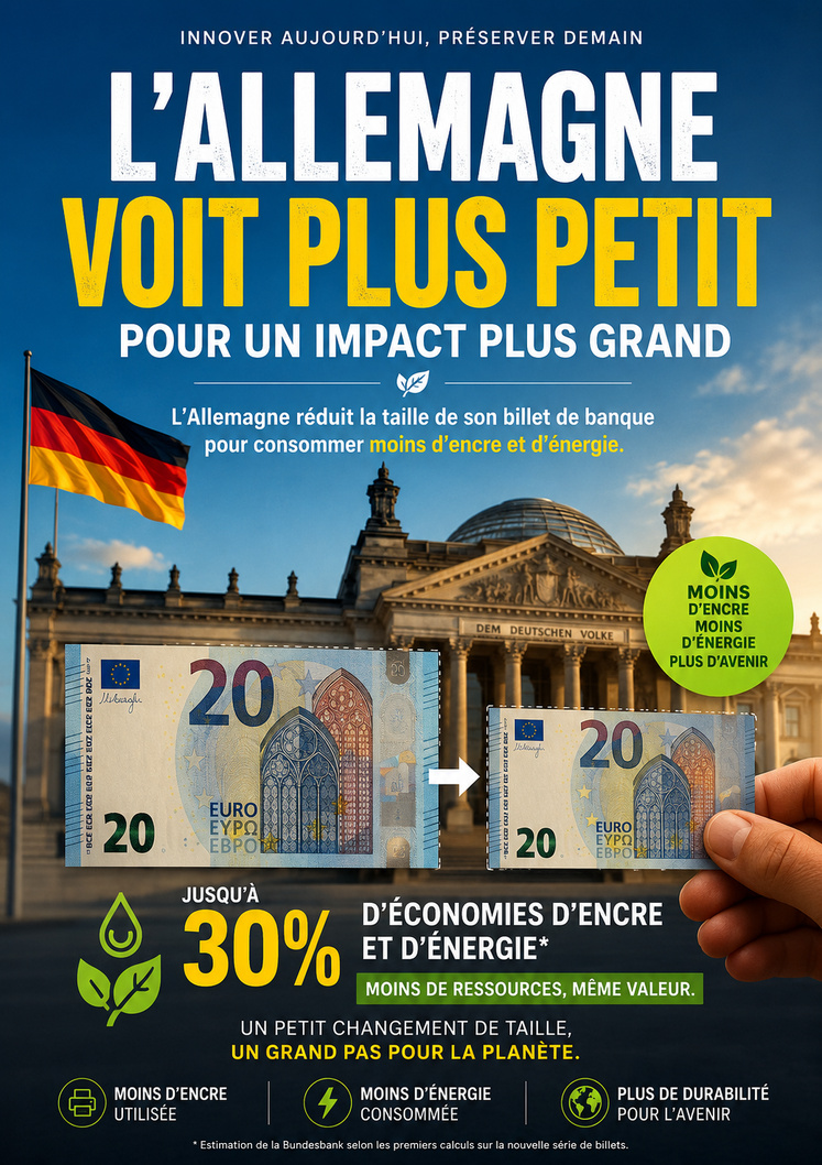 L’Allemagne réduit la taille de son billet de banque pour consommer moins d’encre et d’énergie L’Allemagne réduit la taille de son billet de banque pour consommer moins d’encre et d’énergie