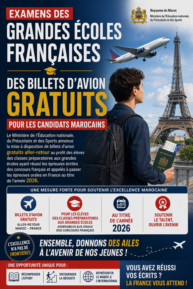 Examens des grandes écoles françaises : des billets d’avion gratuits pour les candidats marocains. Examens des grandes écoles françaises : des billets d’avion gratuits pour les candidats marocains.