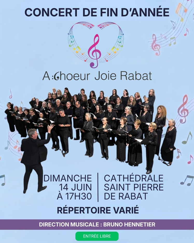 Spectacle de fin d’année de la chorale « À CHŒUR JOIE RABAT » : un hymne à la diversité du patrimoine musical mondial Spectacle de fin d’année de la chorale « À CHŒUR JOIE RABAT » : un hymne à la diversité du patrimoine musical mondial
