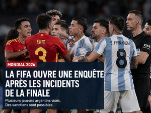 Mondial 2026 : la FIFA ouvre une enquête après les incidents de la finale Espagne-Argentine Mondial 2026 : la FIFA ouvre une enquête après les incidents de la finale Espagne-Argentine