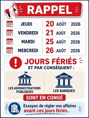 Alerte : Quatre jours fériés Alerte : Quatre jours fériés