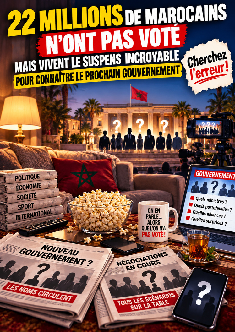 20 millions de Marocains n’ont pas voté… mais attendent le nouveau gouvernement comme la finale de la Coupe du monde ! 20 millions de Marocains n’ont pas voté… mais attendent le nouveau gouvernement comme la finale de la Coupe du monde !