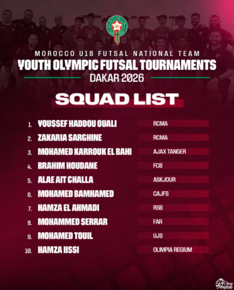 JOJ Dakar 2026 : le Maroc U18 de futsal fixé sur son calendrier JOJ Dakar 2026 : le Maroc U18 de futsal fixé sur son calendrier