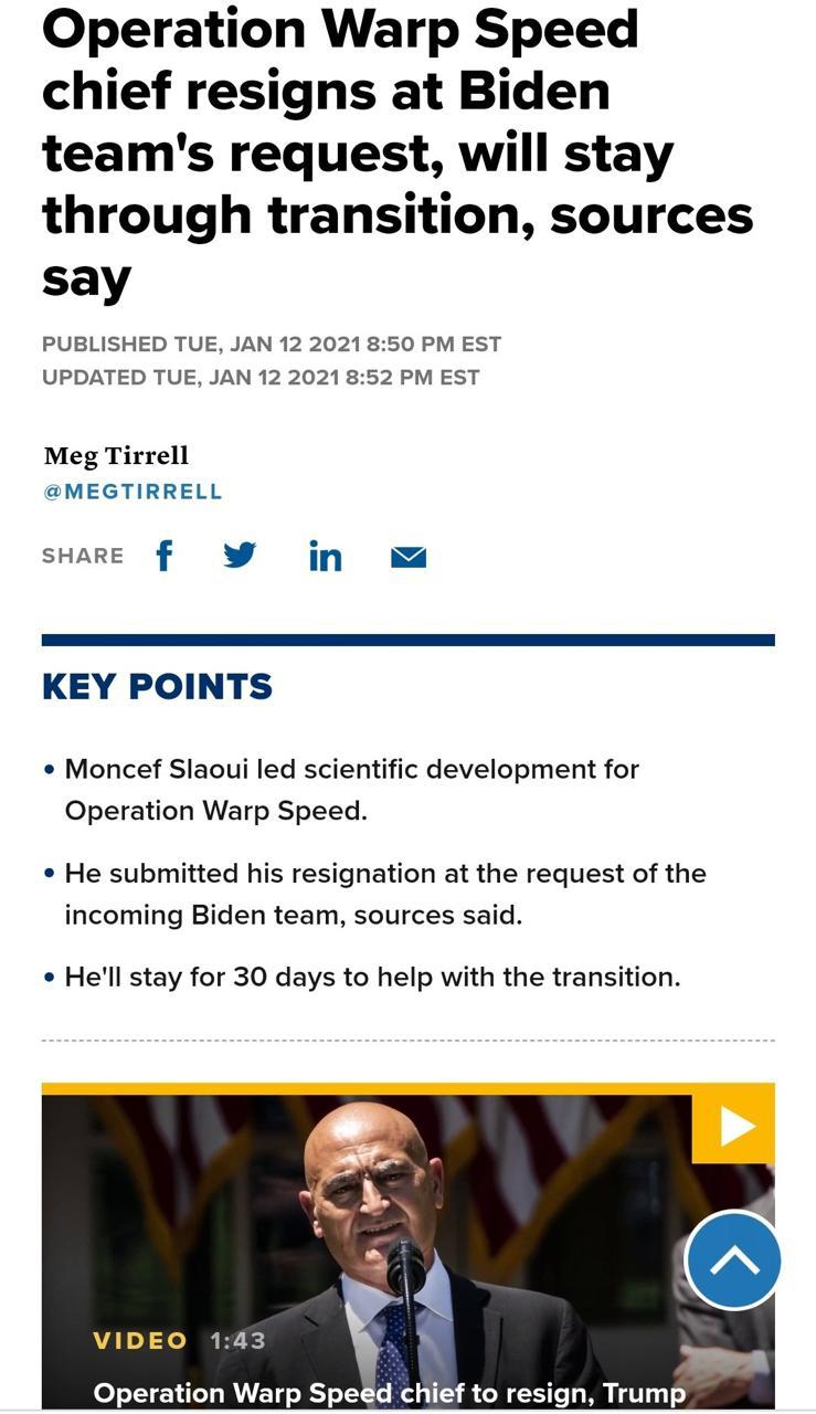 Mouncef Slaoui démissionne ou démissionné par le nouveau président US