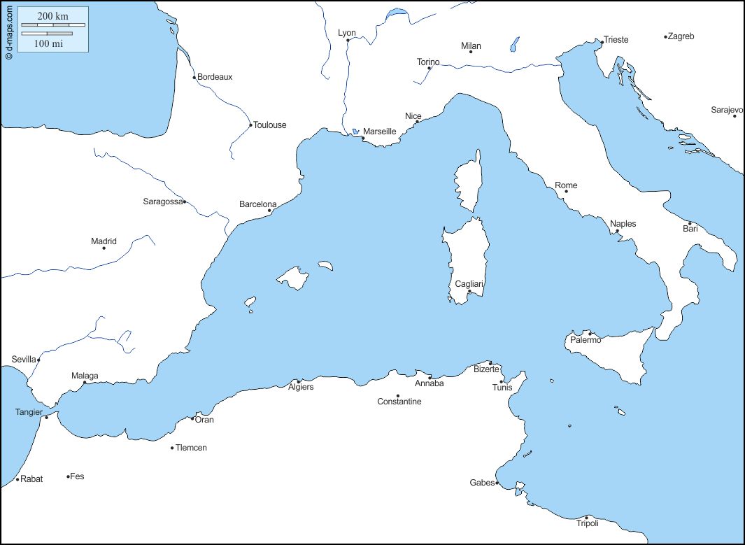 Carte de la Méditerranée occidentale