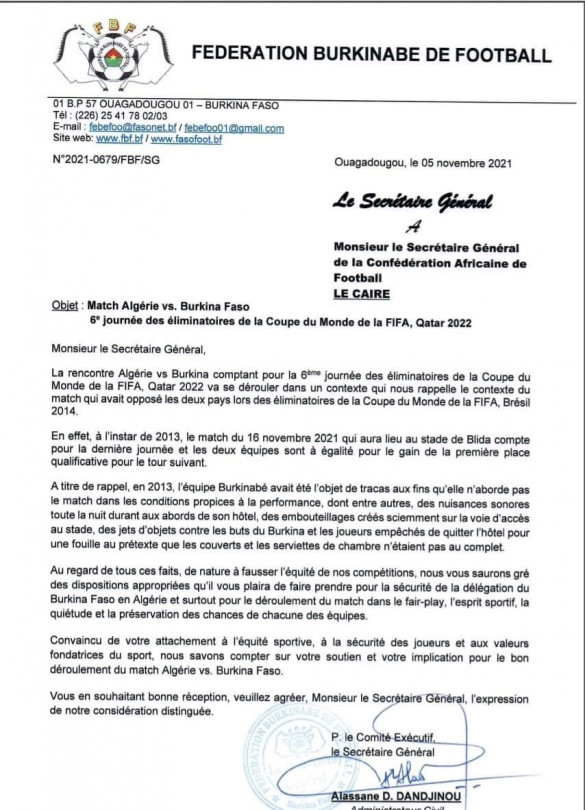 Algérie-Burkina Faso: les Étalons et demandent la délocalisation du match de l'Algérie