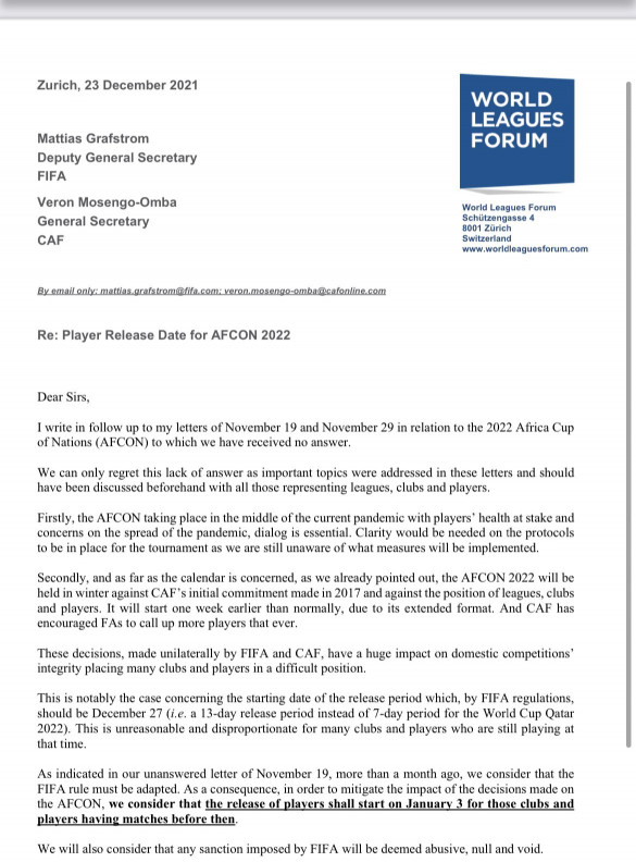 CAN 2021 : Les clubs européens refusent de libérer leurs Africains avant le 3 janvier