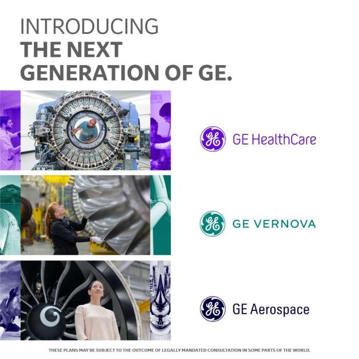 General Electric annonce la création de trois nouvelles sociétés