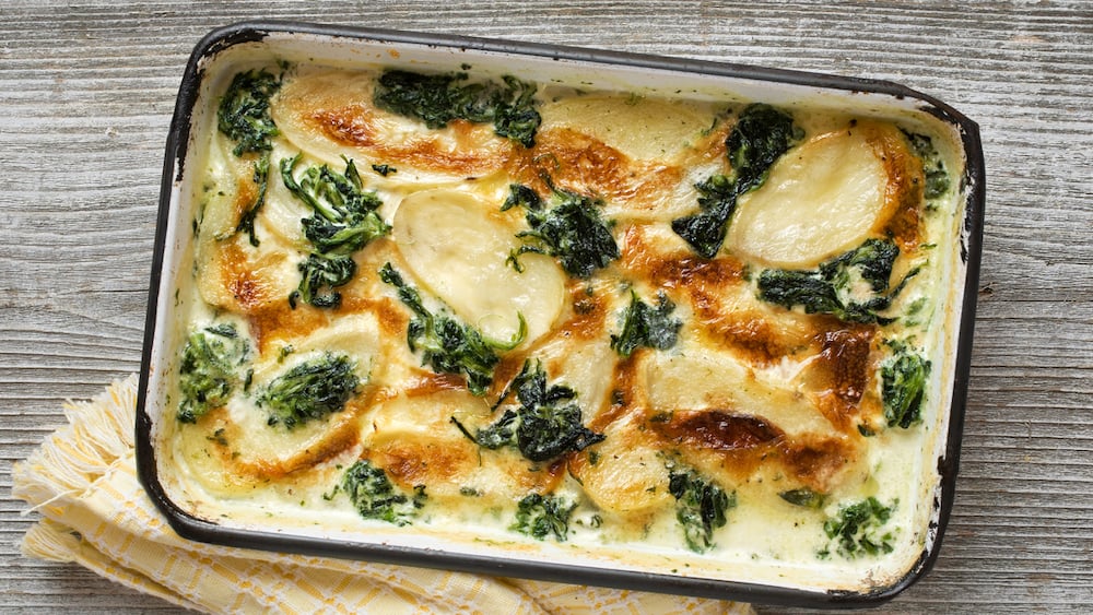 Gratin dauphinois aux épinards et au chèvre