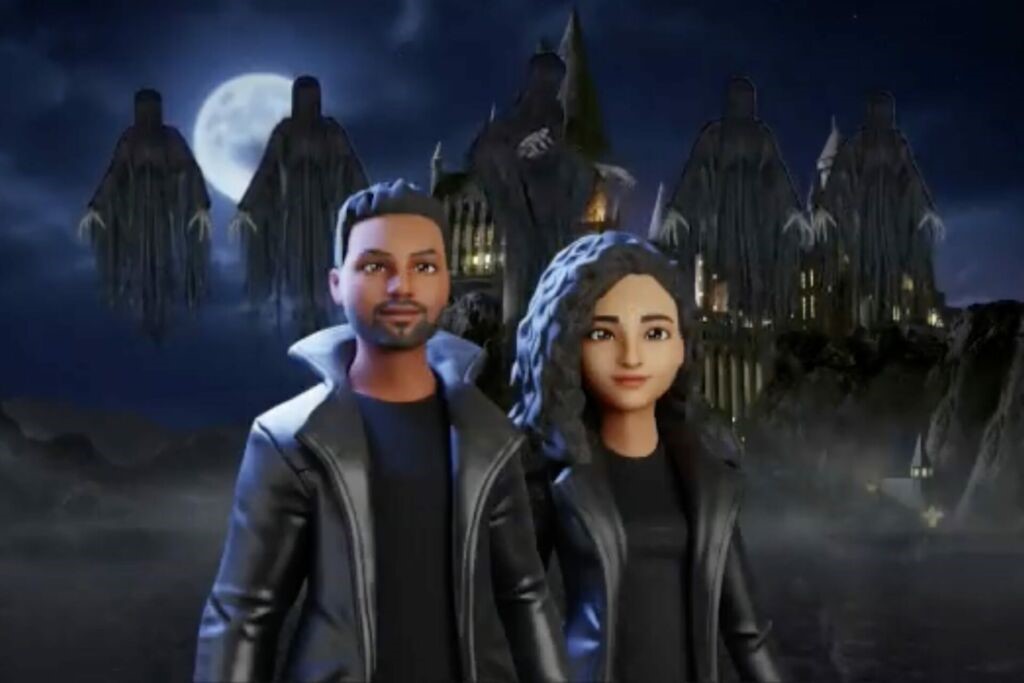 Dinesh Sivakumar Padmavathi et Janaganandhini Ramaswamy ont créé des avatars à leur effigie pour leur cérémonie de mariage dans l’univers de Harry Potter.