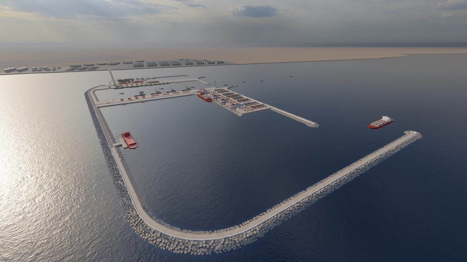 Le port (en construction) de Dakhla Atlantique