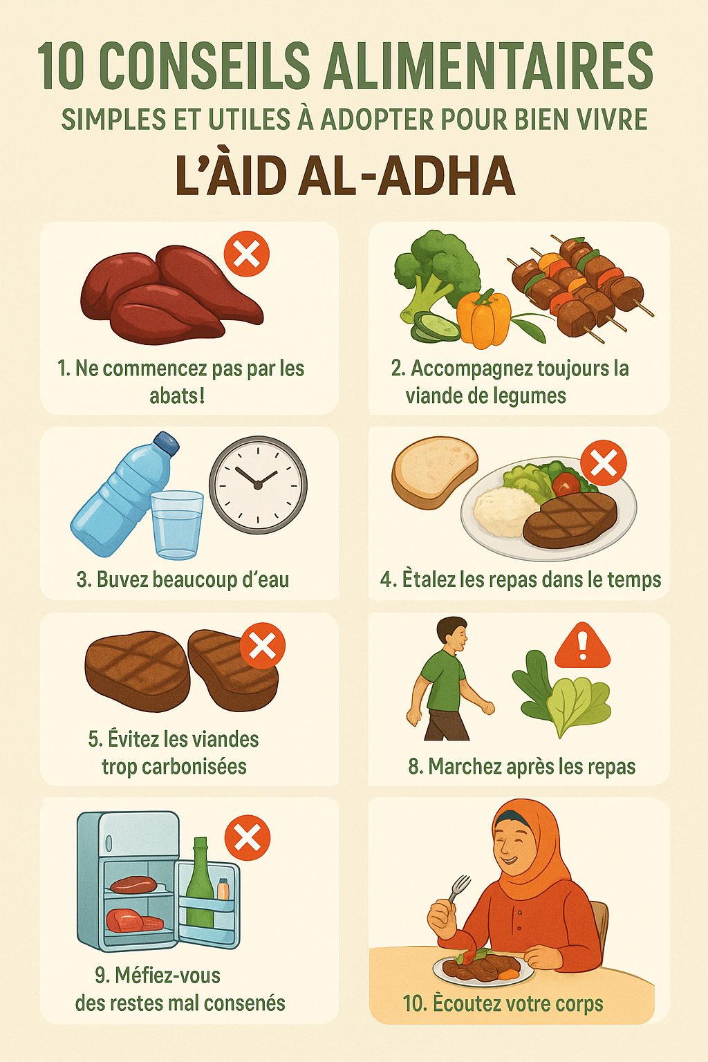 9 conseils alimentaires simples et utiles à adopter pour bien vivre l’Aïd Al-Adha