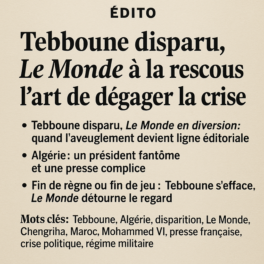 Tebboune disparu, Le Monde à la rescousse : l’art de dégager la crise