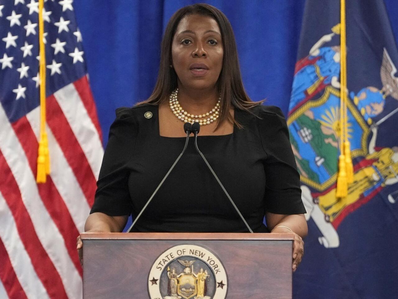 La procureure générale de New York, Letitia James, s'exprimant le 16 février 2024 après la condamnation de Donald Trump et ses fils Donald Jr et Eric dans une vaste affaire de corruption. REUTERS - David Dee Delgado