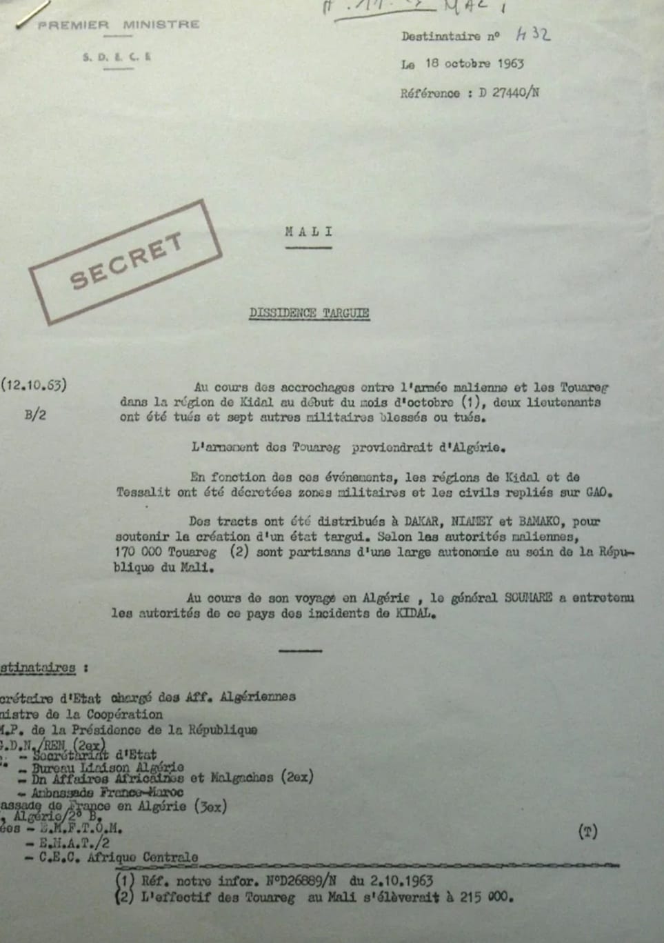 Archives de La Courneuve, Ministère des affaires étrangères, Service de Liaison avec l’Algérie, Carton 39.