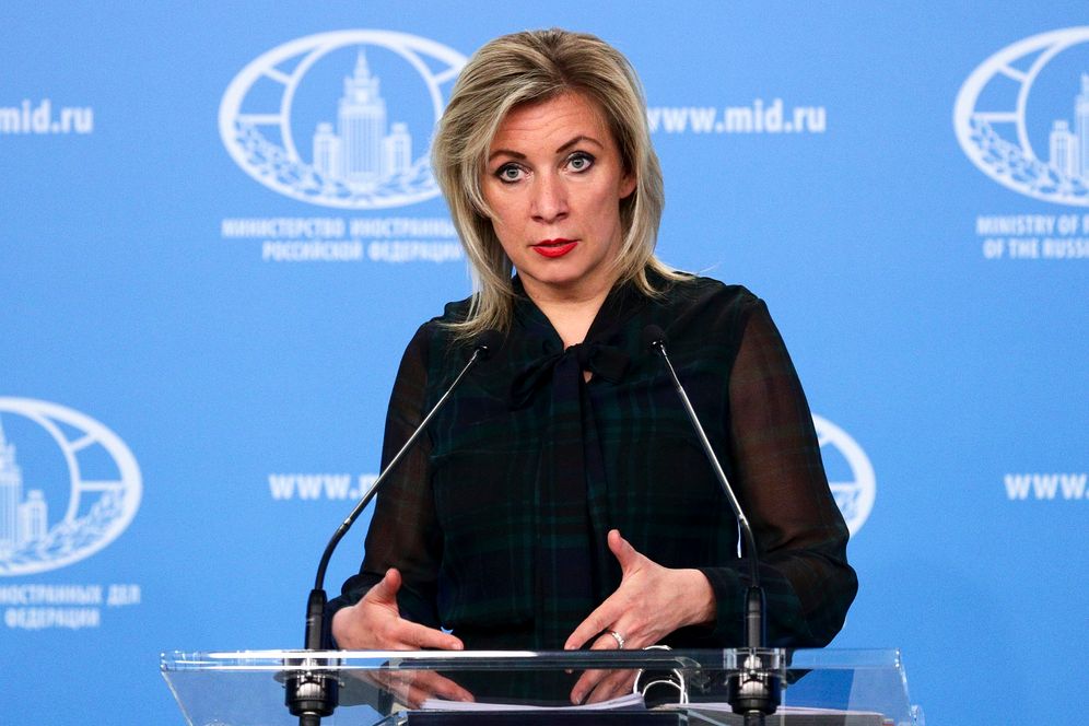 La porte-parole du ministère russe des Affaires étrangères, Maria Zakharova, lors d'un briefing sur la politique étrangère à Moscou, en Russie, le 12 mars 2021 Russian Foreign Ministry Press Service via AP